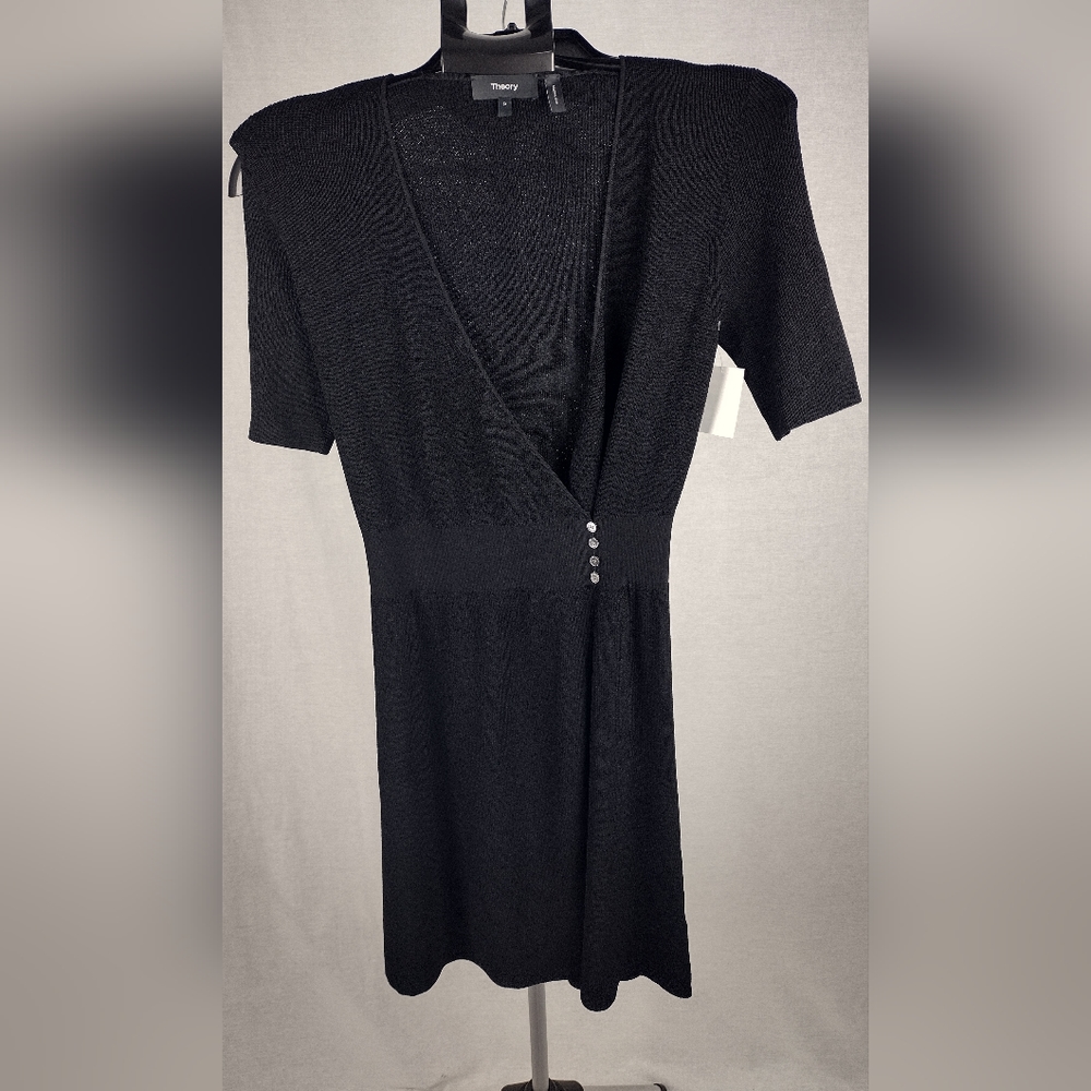 Theory 4 Button Wrap Sweater Knit Midi Dress Size P Black NWT 00 - 0